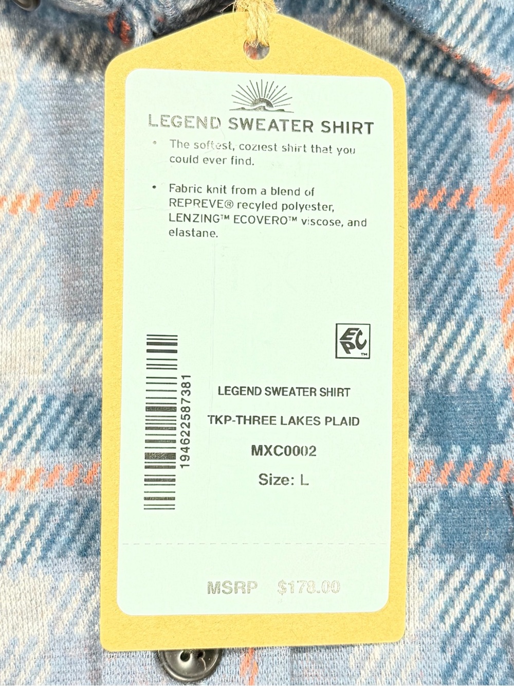 Faherty Three Lakes Plaid Legend Sweater Shirt Mens L MXC0002 NWT New - Picture 3 of 8